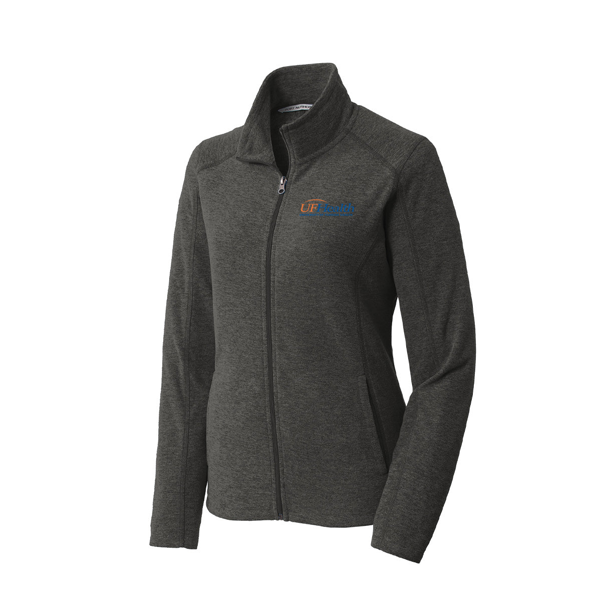 Navy Orange Logo Port Authority® Women's Heather Microfleece Full-Zip Jacket