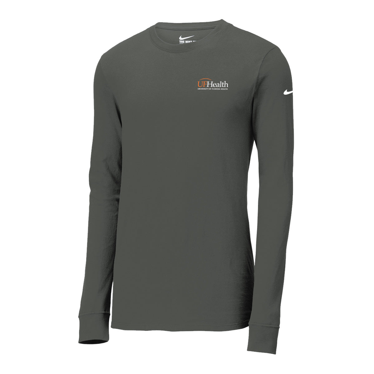 White Orange Left Chest Logo - Nike Dri-FIT Cotton/Poly Long Sleeve Tee