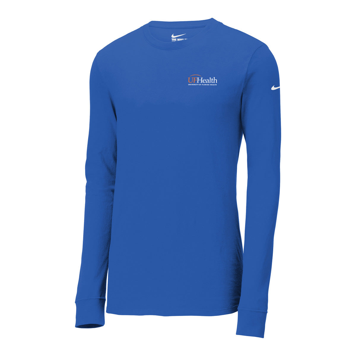 White Orange Left Chest Logo - Nike Dri-FIT Cotton/Poly Long Sleeve Tee