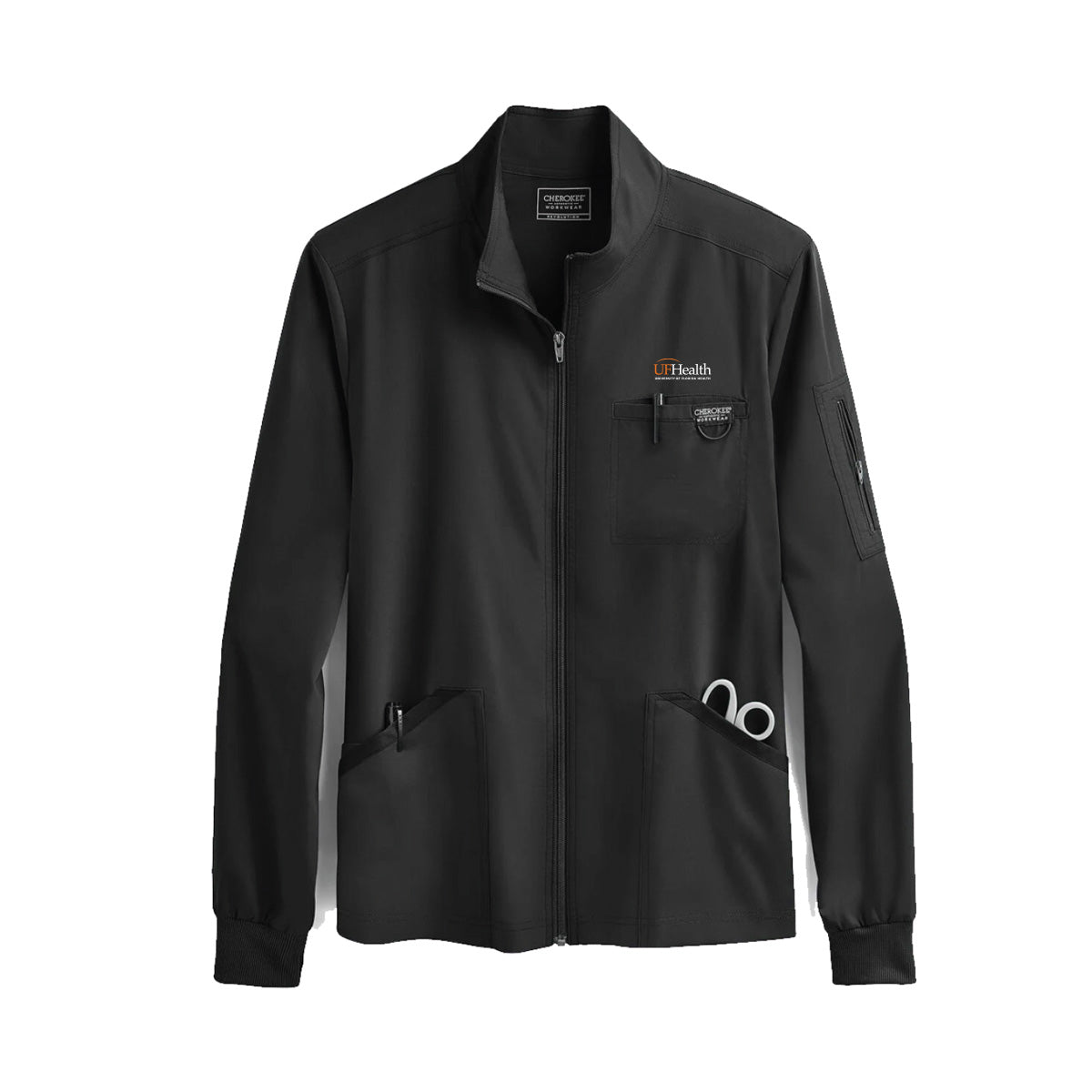 White Orange Logo - Men's Zip Up Solid Scrub Jacket