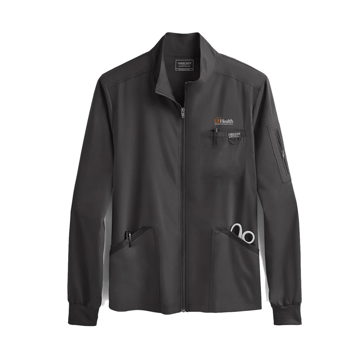 White Orange Logo - Men's Zip Up Solid Scrub Jacket
