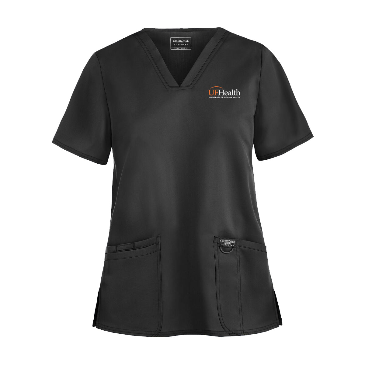 Orange White Logo - Cherokee Workwear Revolution Women's 3-Pocket STRETCH V-Neck Scrub Top